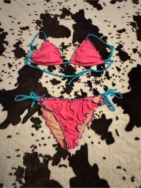Cupshe Pink Triangle Bikini with Turquoise Ties